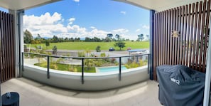 Views from balcony over pool area