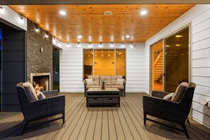 Backyard deck with gas fireplace