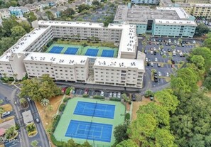 Tennis courts lined for pickleball.