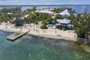 Aerial view of the villa. Empty lot next door ensures maximum privacy.