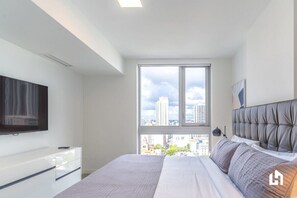 TV with Google Chromecast in bedroom