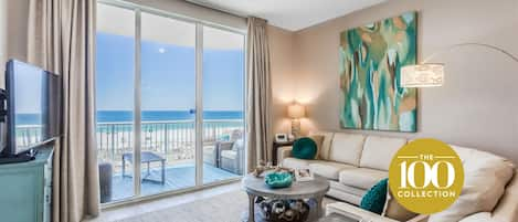 Spanish Key 207 Living Room and Beach View Balcony