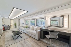 Studio Living Room and Vanity View From Entryway