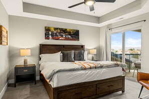 King bed in the Master Bedroom, Master Bathroom, Private Balcony to enjoy the views of the surrounding Red Cliffs.