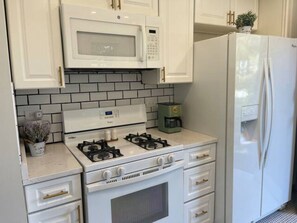 Stove, oven and microwave.
