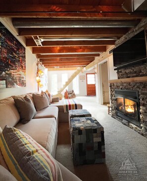Cozy lower level complete with gas fireplace
