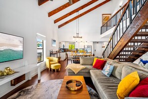Gather with loved ones on the cozy couch and enjoy relaxing with the TV!