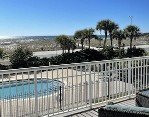 One of the largest balconies! Xtra wide and spacious adds living space! Convenient to the pool!