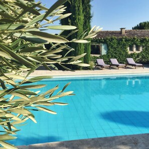 View of the north side of  Mas des Amis from the pool house.
