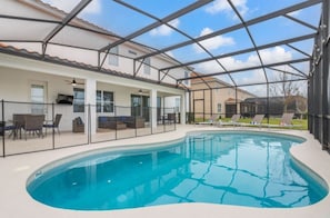 Newly finished pool deck, New Streaming HDTV and New Patio Furniture