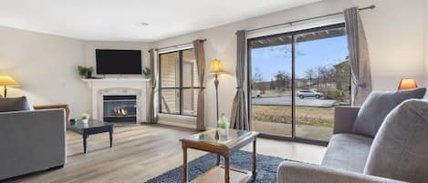 Amazing view from the living area with TV and fireplace