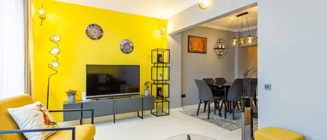 The interior is painted with an energizing tone of yellow.