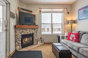 Enjoy the Gas Fireplace and Large Flat Screen TV