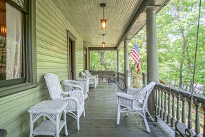 This is the deck facing the Company Store and the Train Depot!