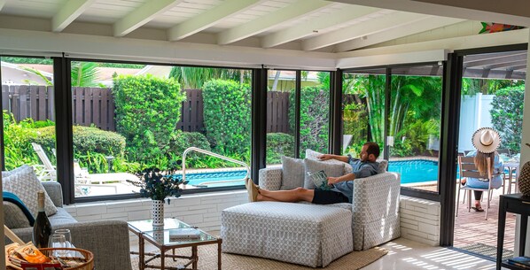 Relish the serenity of this quaint boho chic style bungalow nestled in the most sought-after neighborhoods in beach proximity.