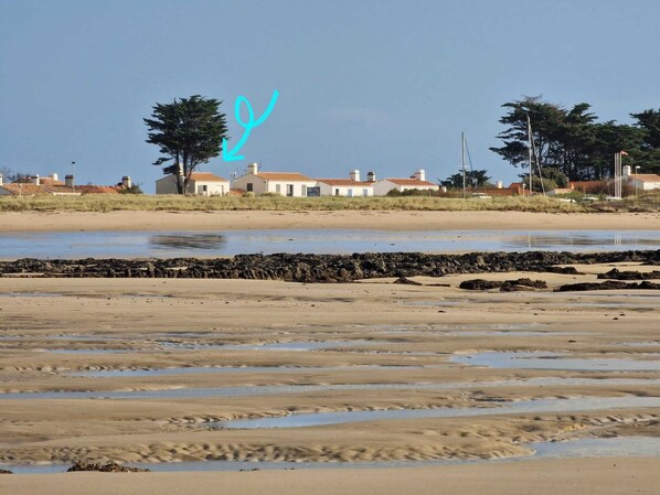 Situation de la villa vue de la plage du Devin à marée basse