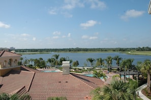 Lake and poolview from the condo. Actual photo from the balcony.