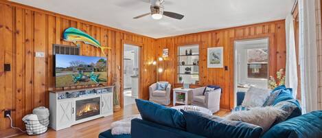 Cozy comfortable living room - original hardwood floors 