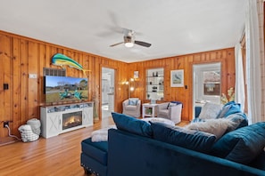 Cozy comfortable living room - original hardwood floors 