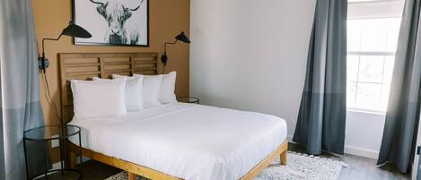 Relax in luxury linens and fluffy pillows after a long day on the Guadalupe River or exploring in town.