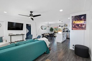 Living room and the kitchen area