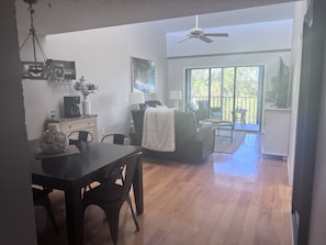 High ceilings, transom window and large sliding doors.open and light-filled
