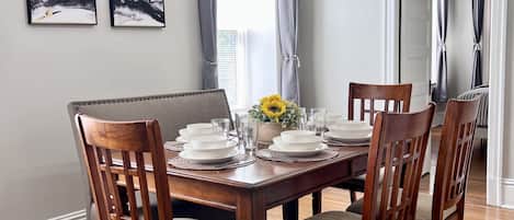 Spacious dining table with seating for 6