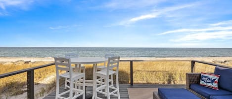 Deck View of Oceanfront - enjoy outdoor meals or lounging on the outdoor furniture.  Keep your eyes out for whale sightings!