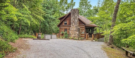 Cabin is on a secluded lot with privacy, but is still close to attractions