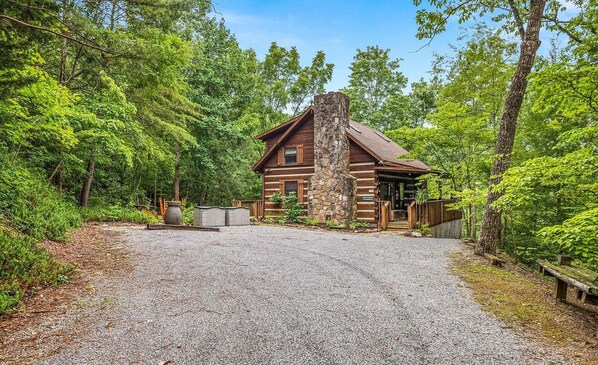 Cabin is on a secluded lot with privacy, but is still close to attractions
