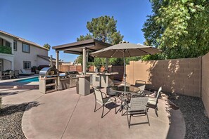 Fenced Patio | Outdoor Entertainment Area | Private Pool