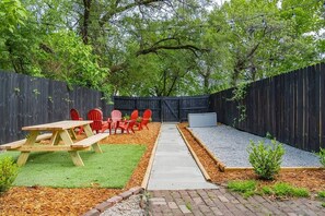 A favorite among everyone, our backyard is the perfect spot for outdoor dinners with your loved ones, a cozy bonfire night, or even both.