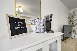 You can find this Keurig coffee maker when you enter and some K-cups for your convenience and that will keep you energized on all your Colorado adventures!
