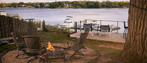 View from the backyard. Private fire pit and deck built into the hill!