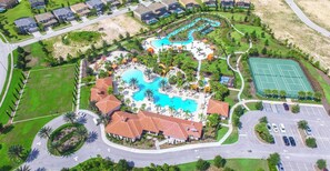 Solterra Resort features many amazing amenities including a resort-style pool with zero entry, lazy river, poolside cabanas with Bar & Grill, waterslide, kids play zone, basketball, tennis, and volleyball courts to name a few.