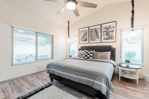 Primary bedroom with king size premium hybrid mattress.