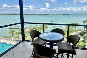 Take in the stunning wide water views from your private balcony. Spy for frolicking dolphins and wave to boats passing by.