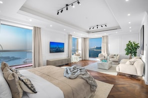 Stunning master suite with panoramic views, living area, walk in closet