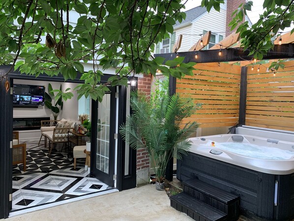 Outdoor hot tub available all year