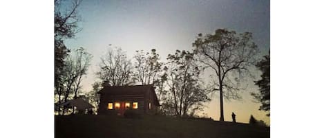 Cabin at sunset. 