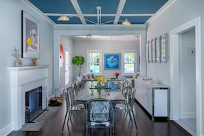 Dining room with fireplace, view looking from family room 