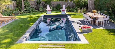 Heated Salt Water Pool, table for 10, umbrella not in photo covers the table