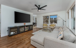 Watch your favorite shows or movies on the large flat-screen TV. Bring your Xbox