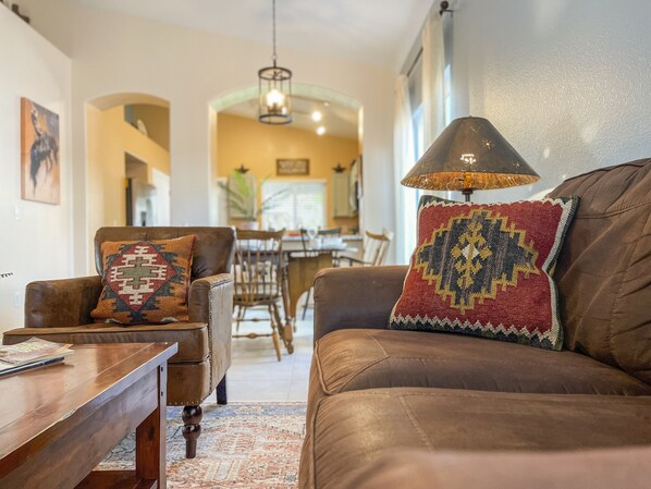 Living room is cozy and inviting.