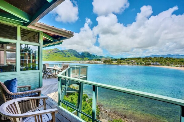 Stunning view from the lanai of Nawiliwili Bay and Kalapaki Beach.