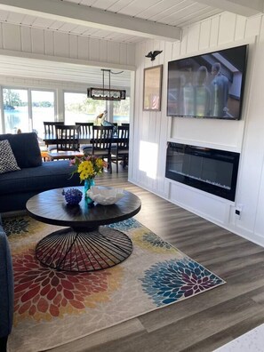 Family room with electric fireplace