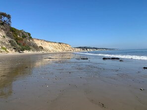 View of private beach at low tide.