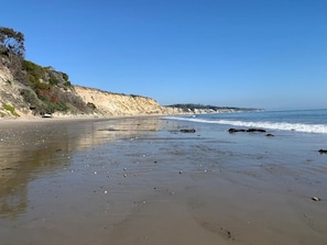 View of private beach at low tide.