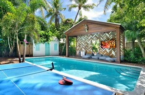 Sparkling Swimming Pool in Private Backyard Oasis