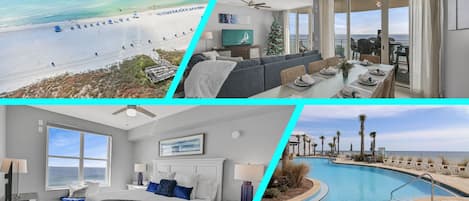 Beautifully deocorated, spacious condo with Gulf views from the living space and 2/3 bedrooms - imagine waking up to this! The AQUA is the most luxurious building in the area!